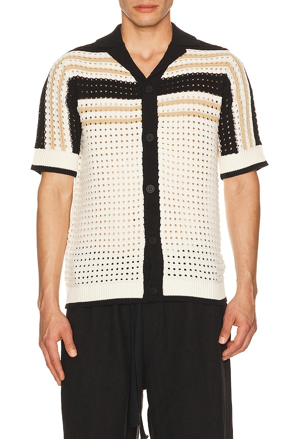 view 1 of 4 Anderson Striped Crochet Button Down Shirt in Neutral Combo