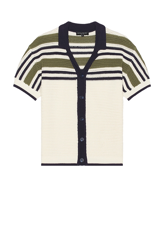 view 1 of 4 Striped Short Sleeve Buttondown Shirt in Ivory Multi