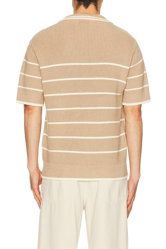 view 2 of 4 Bradley French Stripe Short Sleeve Polo in Mushroom