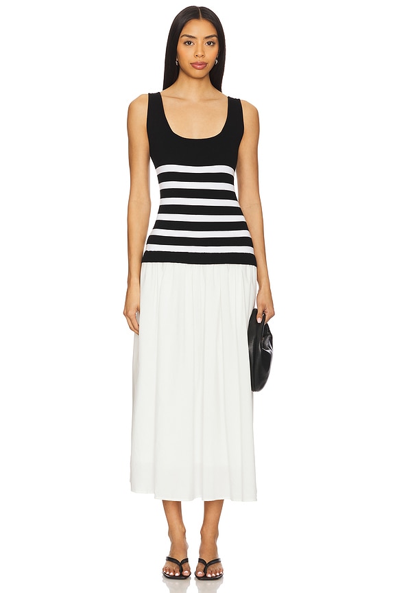view 1 of 3 Sienna Squareneck Twofer Midi Dress in Black & White