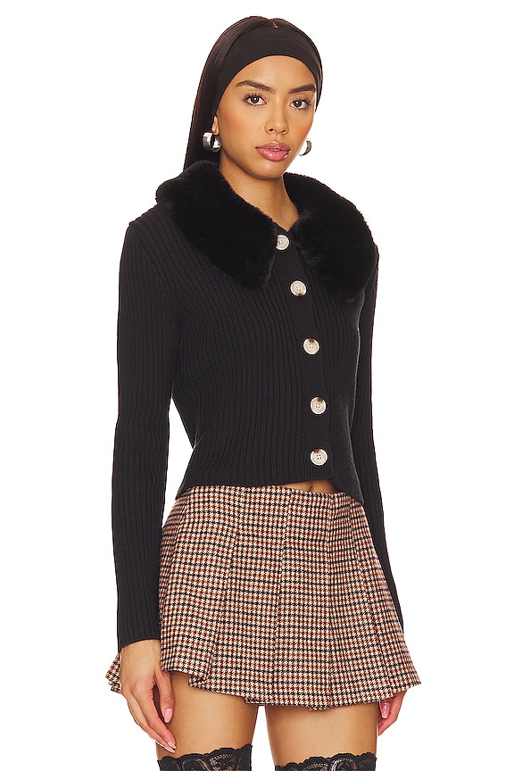 view 2 of 4 Delilah Faux Fur Collar Cardigan in Black