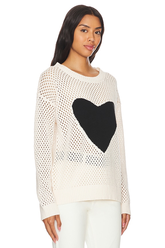 view 2 of 4 Dove Open Stitch Heart Crew in Ivory & Black