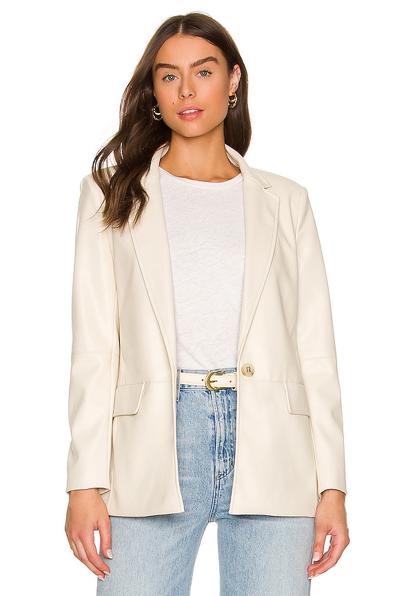 Central Park West Daphne Faux Leather Blazer in Ivory | REVOLVE