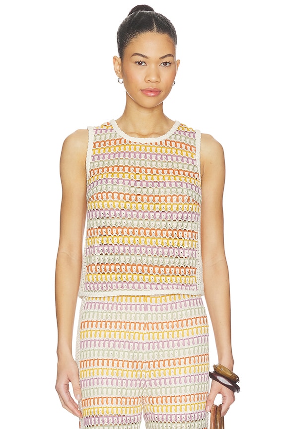 view 1 of 4 Celine Rainbow Crochet Button Back Shell in Rainbow