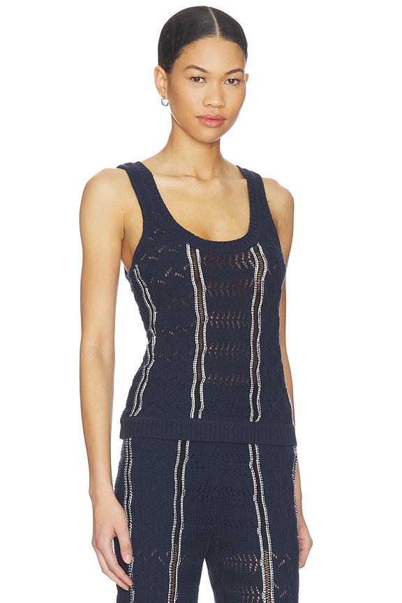 view 2 of 4 Amber Squiggle Stitch Tank in Navy