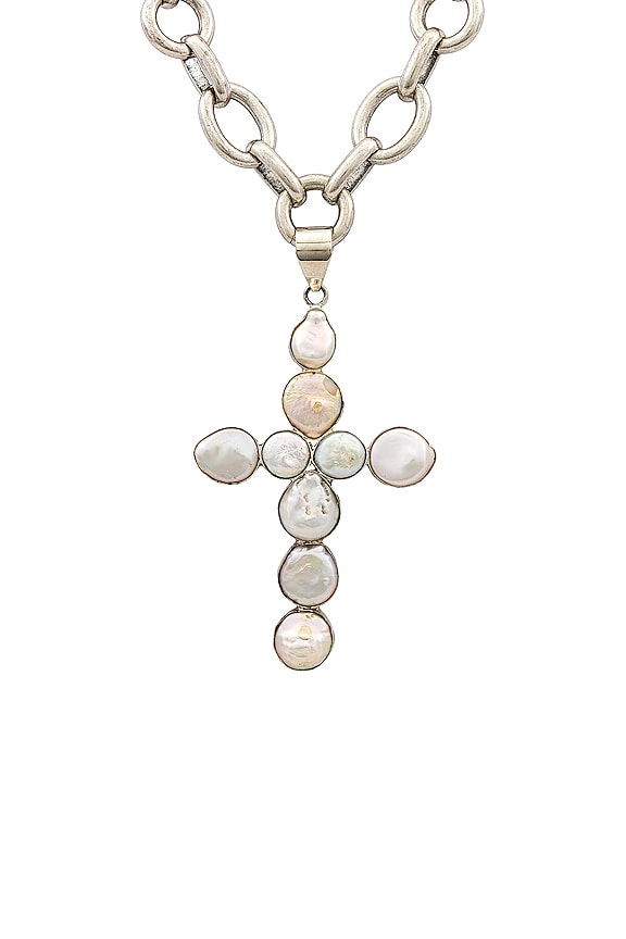 view 2 of 2 Cordelia Pearl Cross Necklace in Silver & Pearl