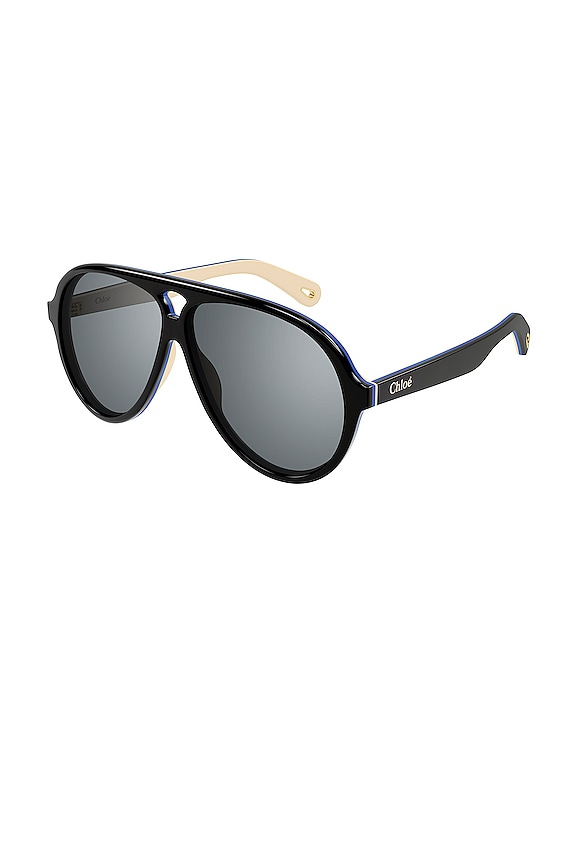 view 2 of 3 Jasper Pilot Sunglasses in Shiny Solid Trilayer Black, Blue, & Ivory