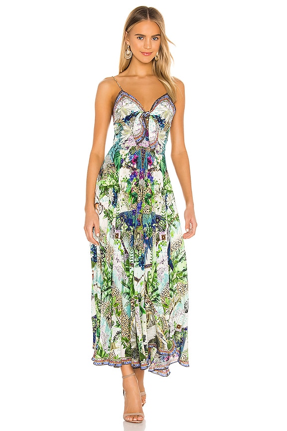 Camilla Tie Front Long Dress in Moon Garden | REVOLVE