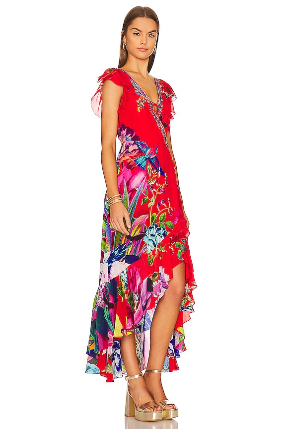 view 2 of 4 Ruffle Wrap Midi Dress in Birds Of A Feather