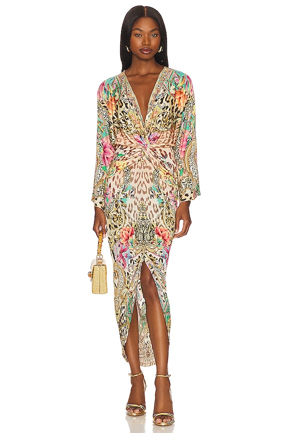 Camilla Long Split Front Twist Dress in QUEEN ATLANTIS REVOLVE