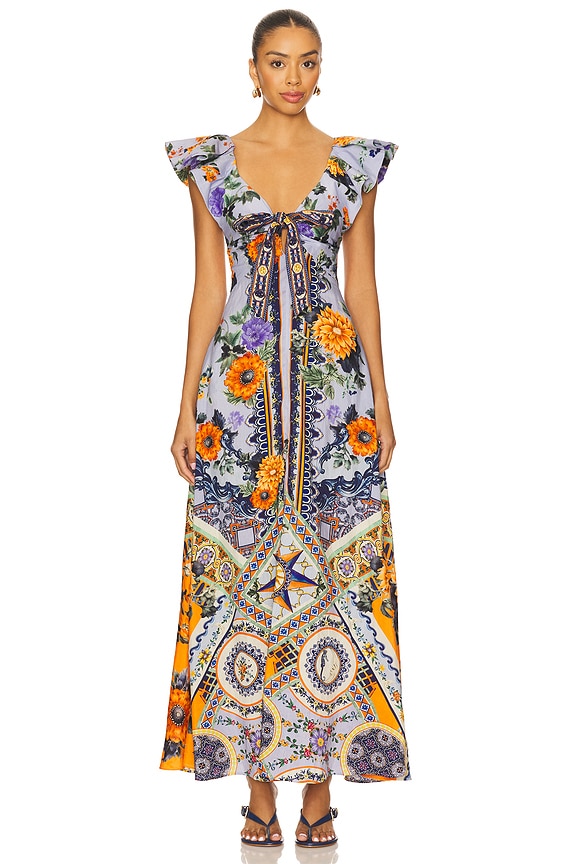 view 2 of 4 Tie Front Frill Sleeve Long Dress in Luscious In Lisbon