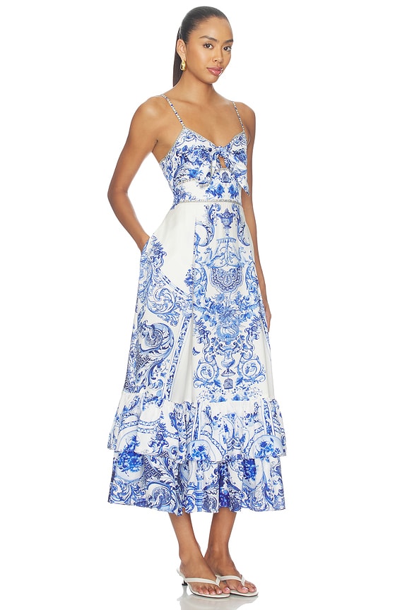 view 2 of 4 ROBE MI-LONGUE RUFFLE HEM TIE FRONT MIDI DRESS in Ceramic Panoramic