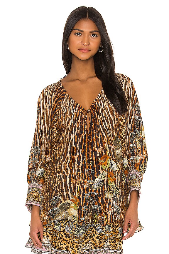 view 2 of 7 Raglan Sleeve Button Up Top in Wild Azal