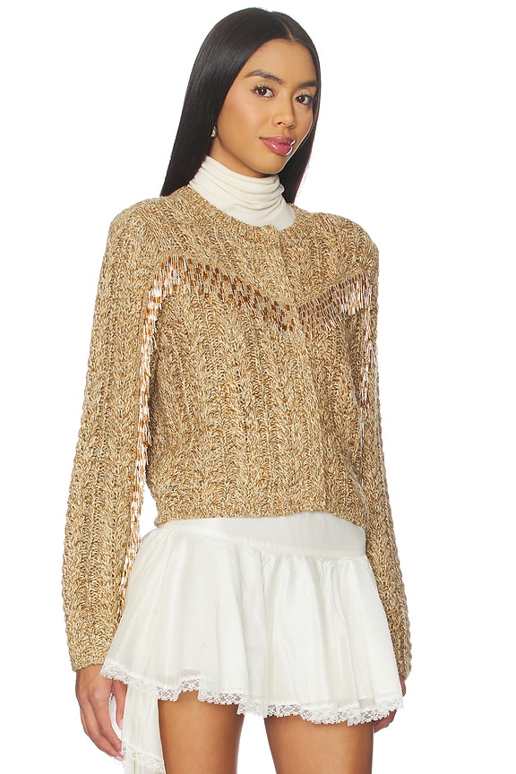 view 2 of 5 GILET BUGLE FRINGE LISABETH in Oatmeal Multi