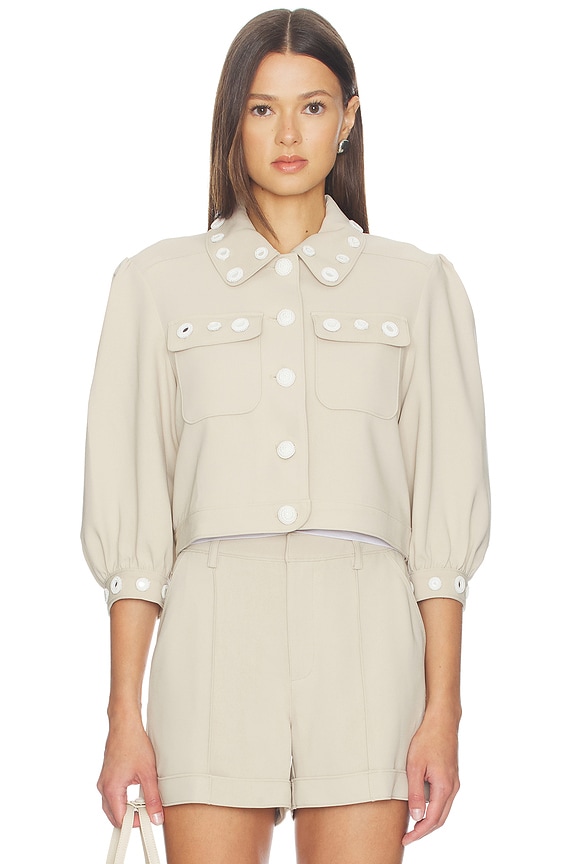 view 2 of 6 Crochet Mirrors Gilliana Jacket in Khaki & Ivory