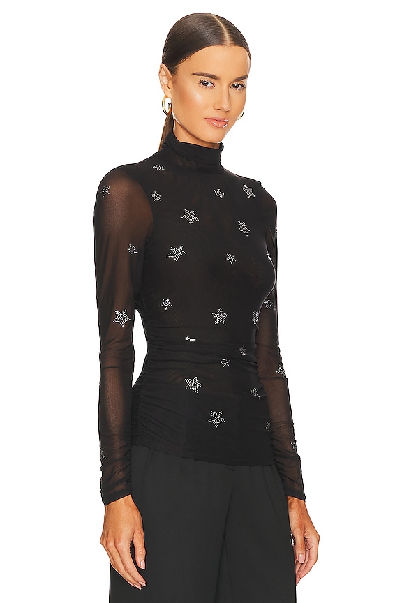 view 2 of 5 Star Shirred Mesh Turtleneck in Black