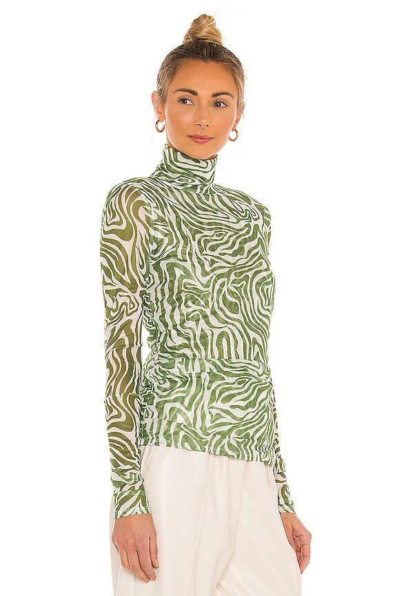 view 2 of 4 Woodblock Zebra Shirred Turtleneck in Ivory & Fern