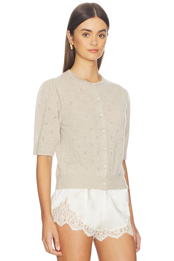 view 2 of 5 Raina Pointelle Short Sleeve Cardigan in Oatmeal