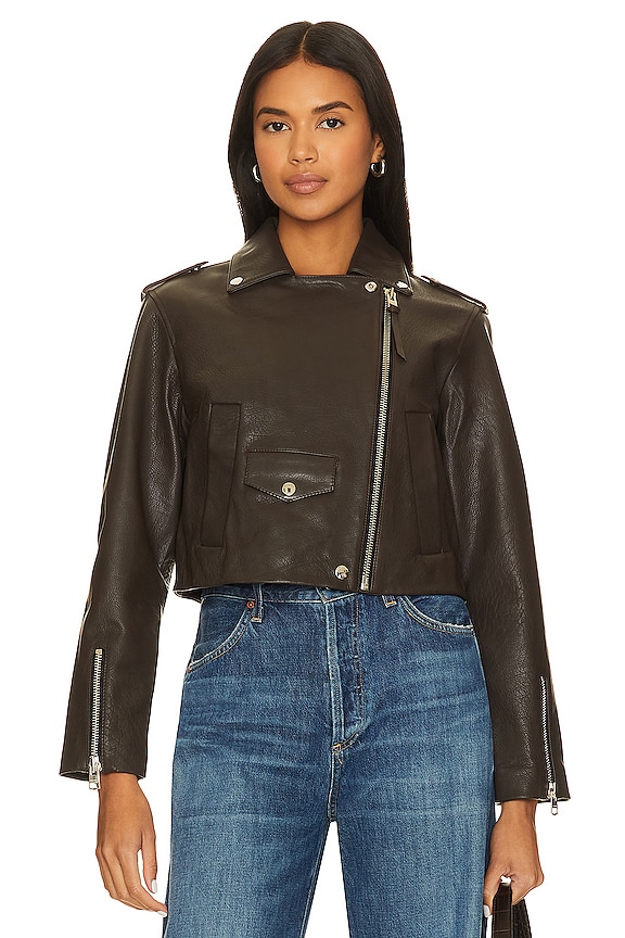 view 2 of 5 CHAQUETA BIKER DE CUERO ARIA in Bitter Chocolate Leather