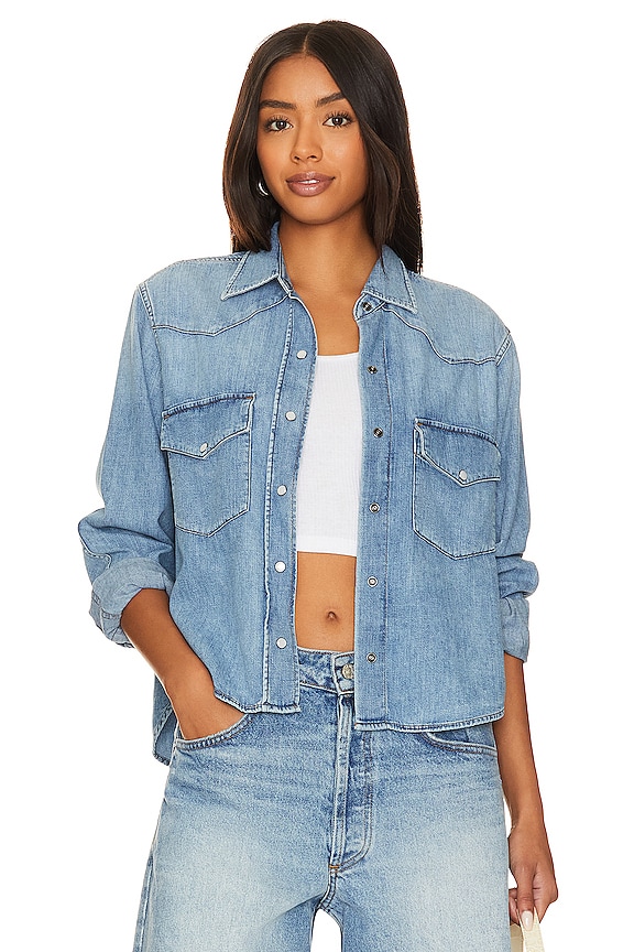 Citizens of Humanity Cropped Western Shirt in Carolina Blue | REVOLVE