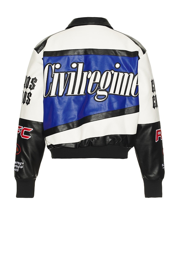 view 2 of 7 Full Throttle Leather Racing Jacket in Black, Blue, & Butter