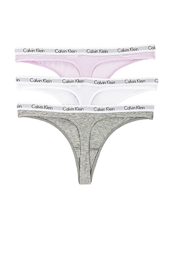 view 2 of 4 Carousel 3 Pack Thong in Stripe Charm, Grey Heather & White