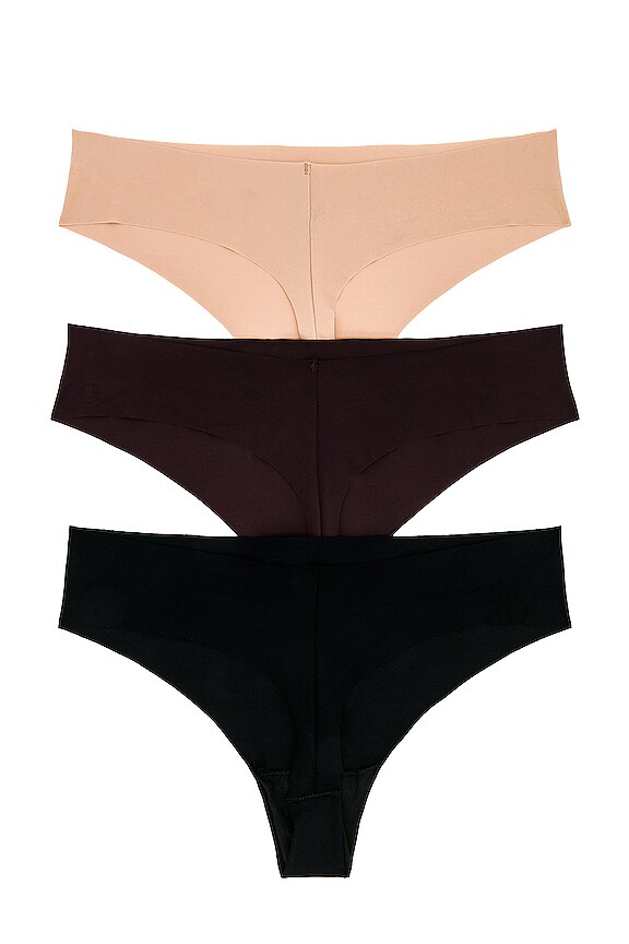 view 2 of 6 3 Pack Thong in Light Caramel, Power Plum, & Black