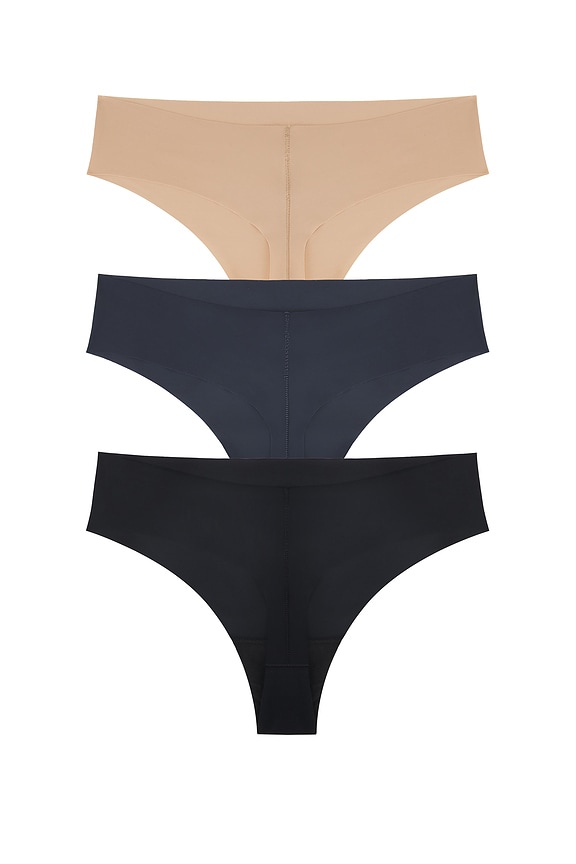 view 2 of 6 Calvin Klein Thong 3 Pack in Nude, Navy & Black