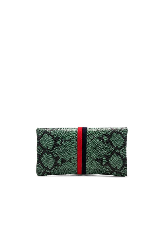 view 2 of 4 Foldover Clutch in Green Snake with Navy & Red