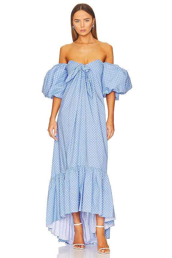 view 1 of 4 Gabrielle Dress in Blue & White Mini Polka Dot