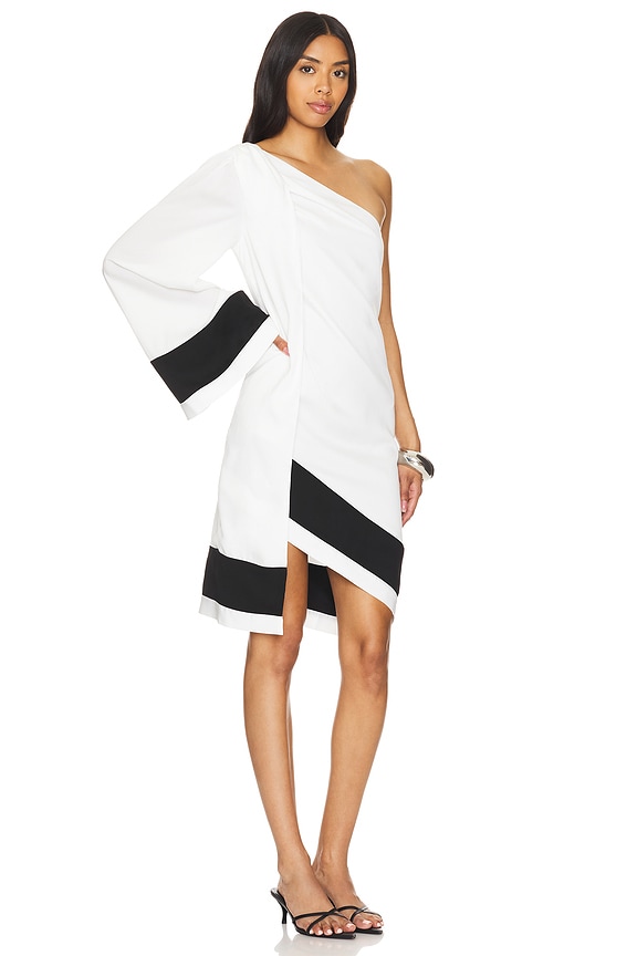 view 2 of 3 Xenia One Shoulder Mini Dress in White & Black Combo