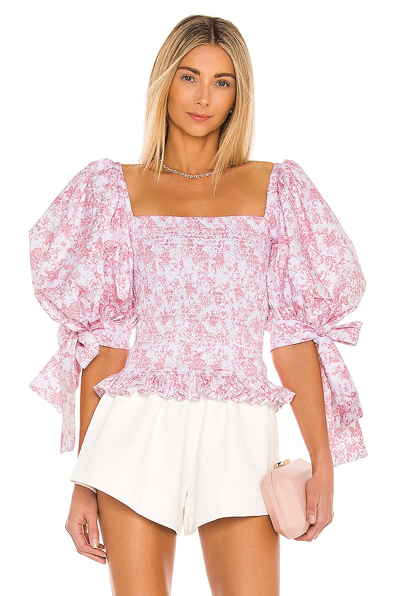view 1 of 4 Puff Sleeve Smocked Top in Blush Classic Toile