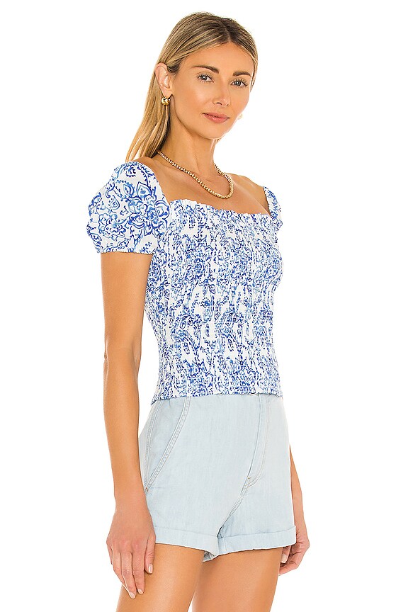 view 2 of 4 Malta Top in Blue Garden Toile