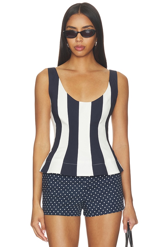 view 1 of 4 Brielle Sleeveless Top in White & Navy Stripe