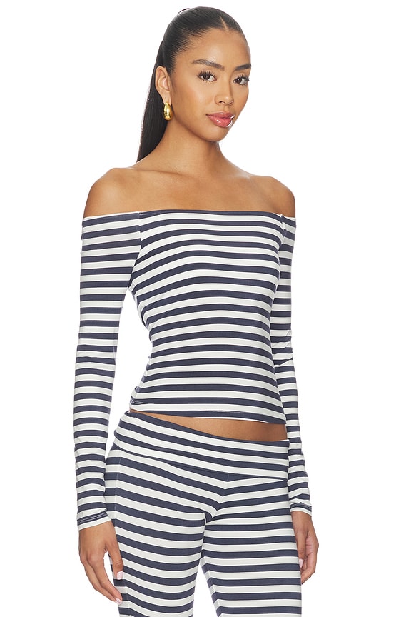 view 2 of 4 Avery Off The Shoulder Knit Top in Navy Stripe