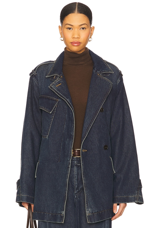 view 2 of 5 Mid Length Trench in Dark Blue