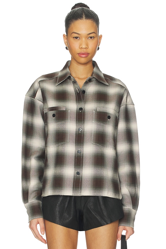 view 2 of 5 Cropped Front Oversized Shirt in Dark Raisin Red