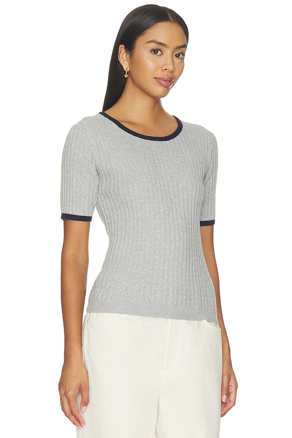 view 2 of 4 TOP MANCHES COURTES COL ROND CREW NECK SHORT SLEEVE in Light Grey Melange