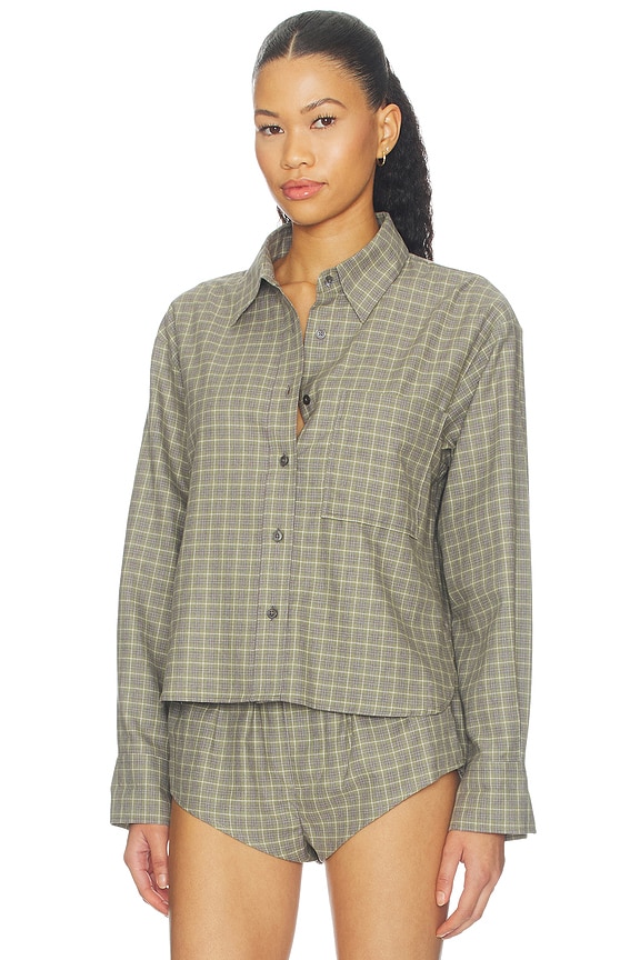 view 2 of 5 Cropped Oversized Shirt in Juniper Green