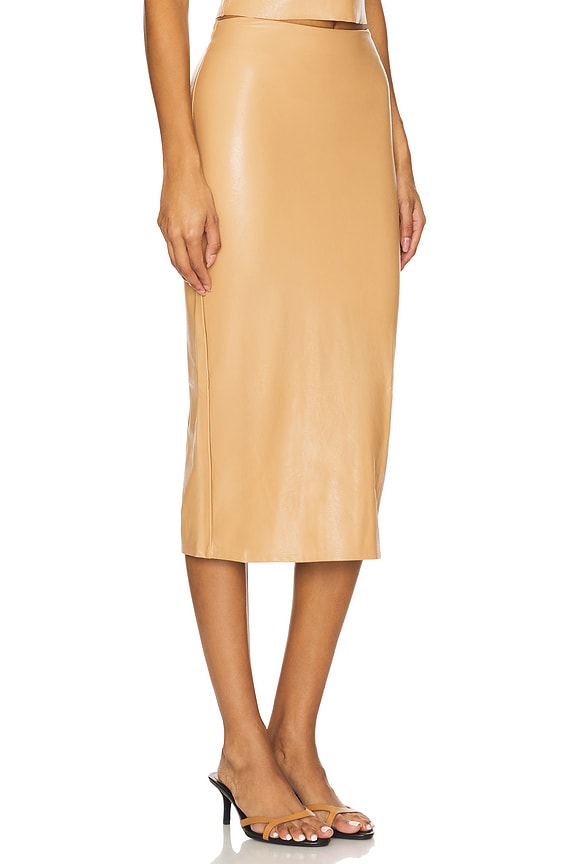 view 2 of 6 Faux Leather Midi Skirt in Camel