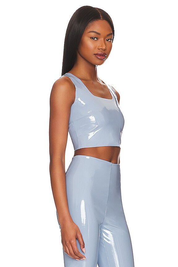 view 2 of 4 Faux Patent Leather Crop Top in Vintage Blue