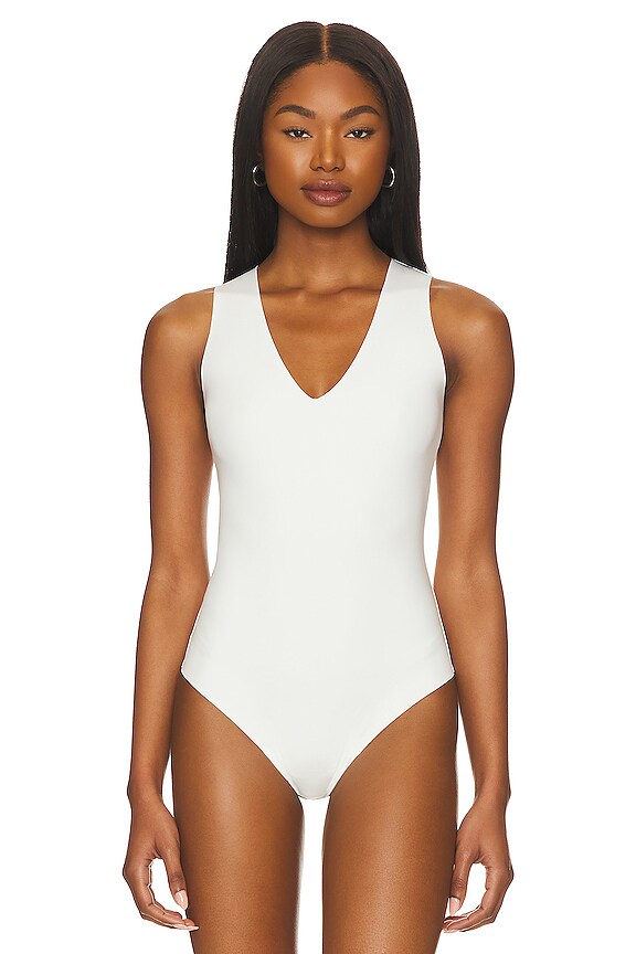 view 2 of 5 Neoprene Deep V Bodysuit in White