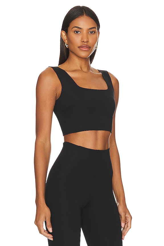 view 2 of 4 Neoprene Squareneck Crop Top in Black