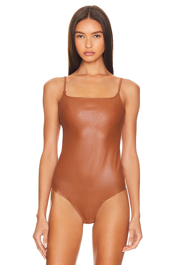 view 2 of 5 Faux Leather Cami Bodysuit in Cocoa