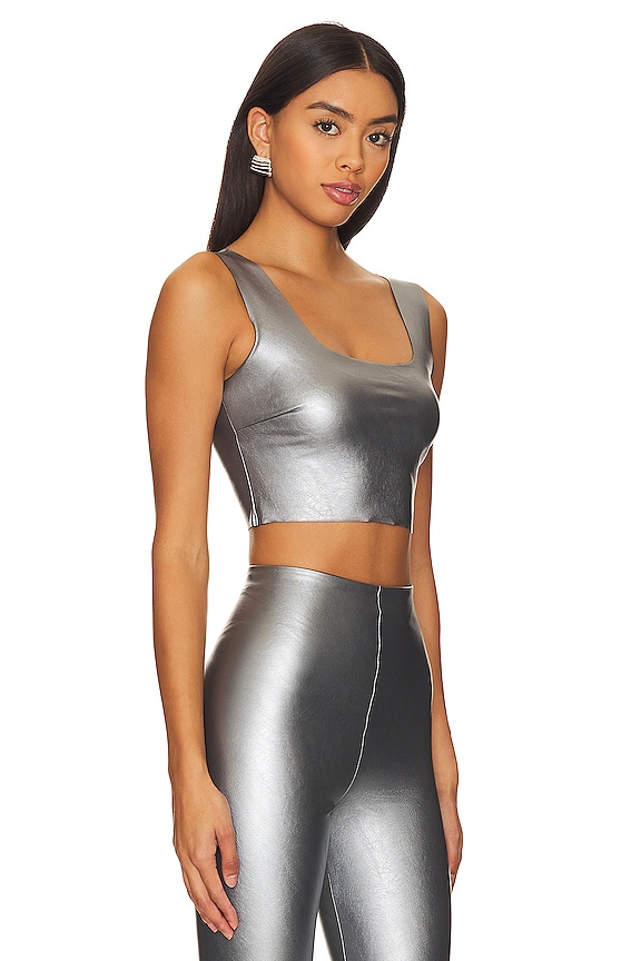 view 2 of 4 Faux Leather Square Neck Crop Top in Platinum
