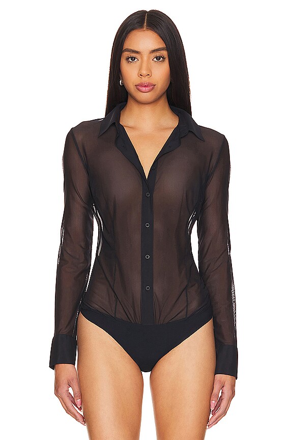 view 2 of 5 BODY BOUTONNÉ EN MESH in Black