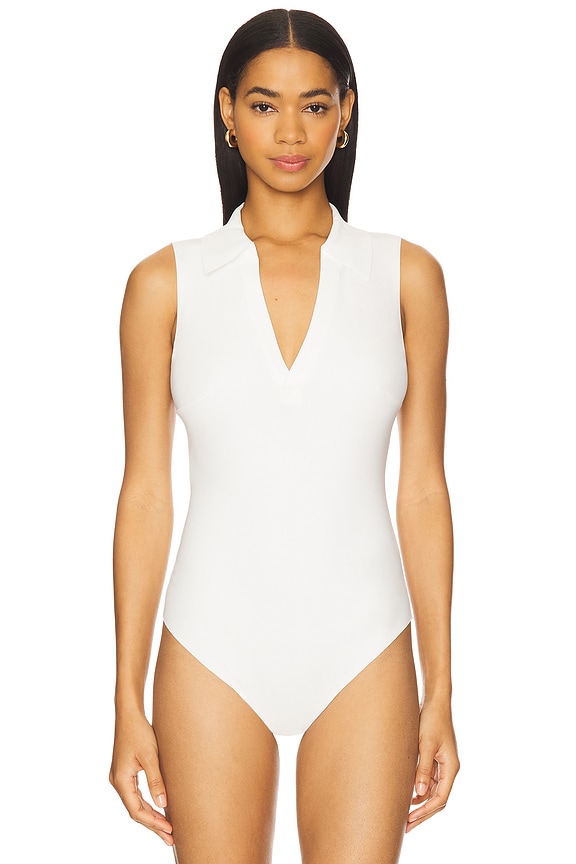 view 2 of 5 スリーブレスVネックボディスーツ in White