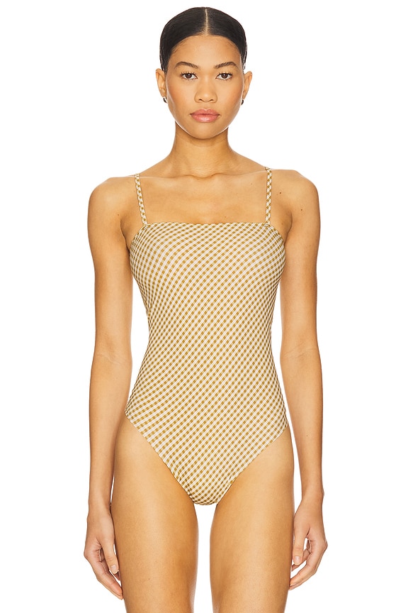 view 2 of 6 Classic Print Straight Cami Bodysuit in Cactus Gingham