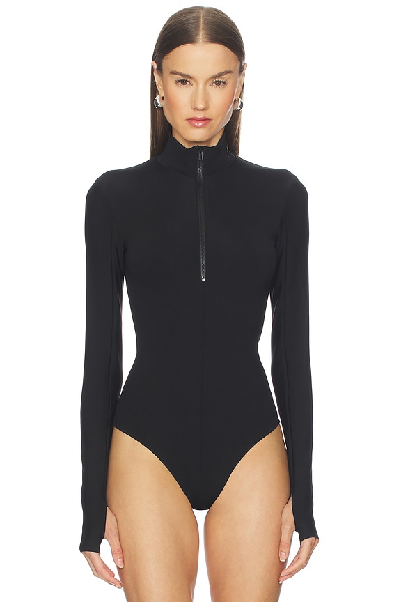view 2 of 5 Neoprene Zip Bodysuit in Black
