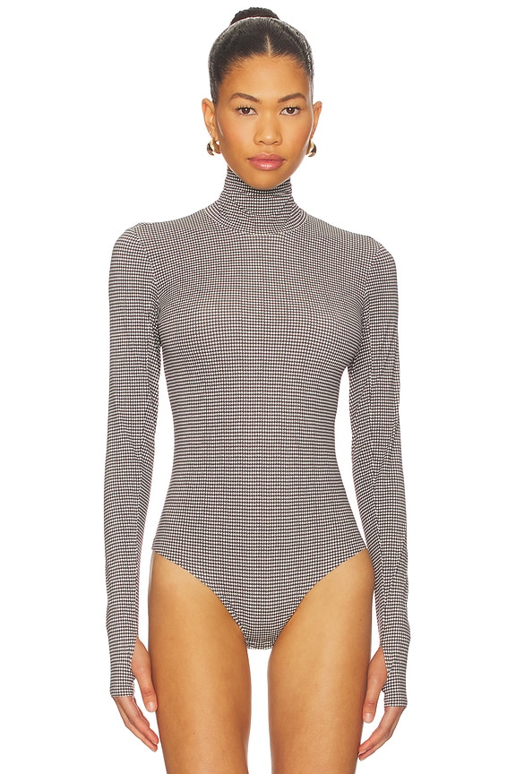 view 2 of 5 Classic Turtleneck Bodysuit in Houndstooth Espresso